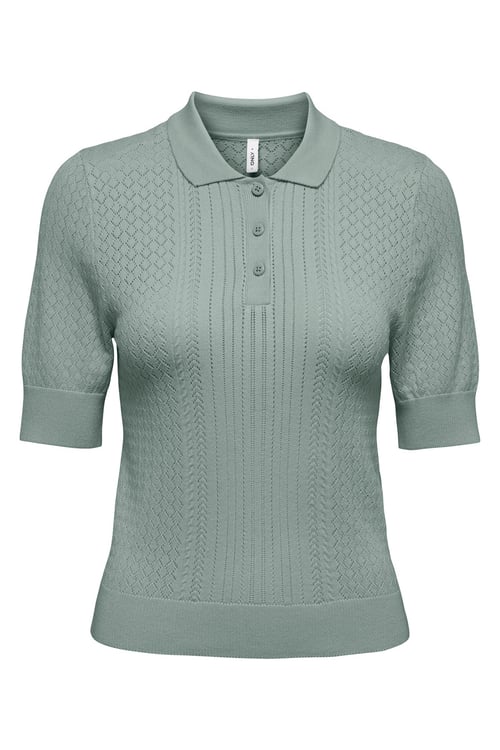 Onlmeddi Slim Fit Örme Düğmeli Polo Yaka Kadın T Shirt 15363160 AÇIK YEŞİL