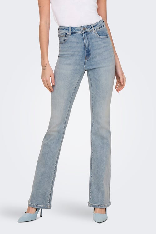 Onlmila Streç Pamuklu Yüksek Bel İspanyol Paça Flare Jeans Kadın Kot Pantolon 15313328 AÇIK MAVİ