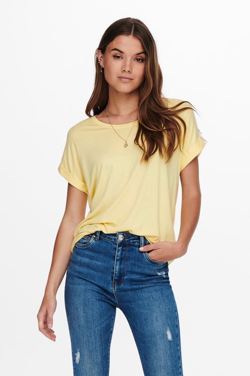 Onlmoster Regular Fit Bisiklet Yaka Kadın T Shirt 15106662 AÇIK SARI
