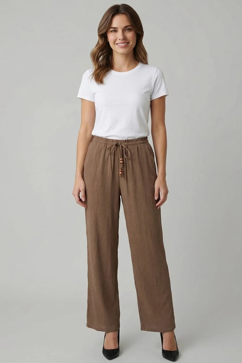 Onlnele Wide Leg Geniş Paça Belden Bağlamalı Kadın Pantolon 15370054 VİZON
