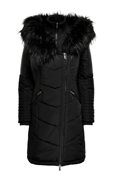 Onlnewlinette Slim Fit Kapüşonlu Kadın Mont 15295396 Kömür-Siyah