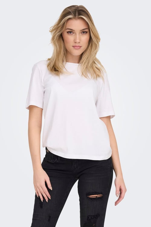 Onlonly % 100 Pamuk Regular Fit Bisiklet Yaka Kadın T Shirt 15270390 BEYAZ