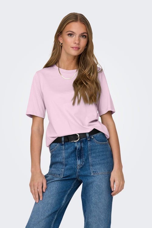 Onlonly % 100 Pamuk Regular Fit Bisiklet Yaka Kadın T Shirt 15270390 AÇIK PEMBE