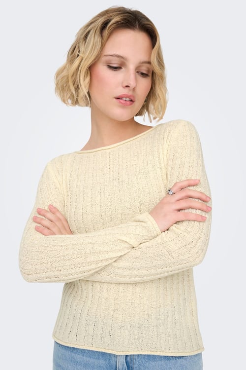 Onlpamela Slim Fit Bisiklet Yaka Örme Kadın Kazak 15363061 KREM
