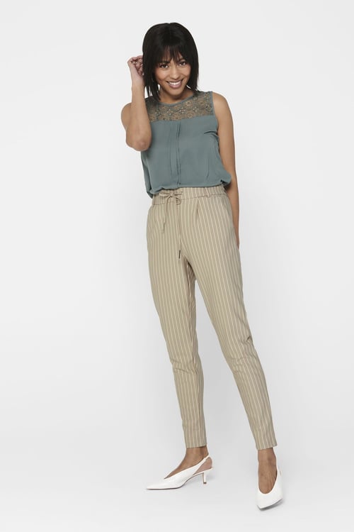 Onlpoptrash Çizgili Normal Bel Regular Fit Kadın Pantolon 15176615 BEJ