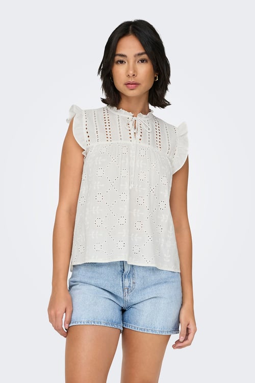 Onlreva Ajurlu % 100 Pamuk Regular Fit Bağlamalı Yaka Kadın Bluz 15218460 EKRU
