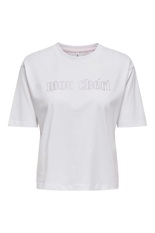Onlrhine Pamuklu Boxy Fit Taş Detaylı Bisiklet Yaka Kadın T Shirt 15368901 BEYAZ