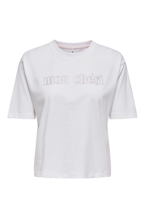 Onlrhine Pamuklu Boxy Fit Taş Detaylı Bisiklet Yaka Kadın T Shirt 15368901 BEYAZ