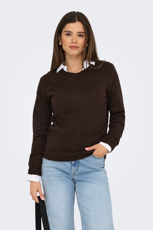 Onlrica Regular Fit Bisiklet Yaka Kadın Kazak 15204279 KOYU KAHVE