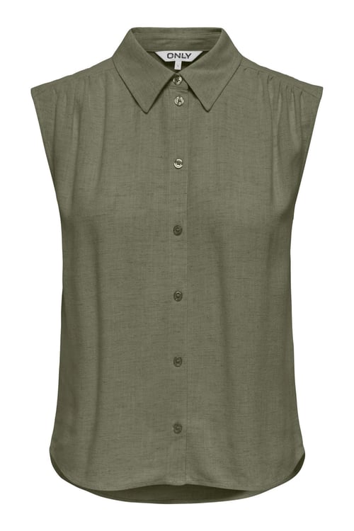 Onlsiesta Keten Karışımlı Regular Fit Klasik Yaka Kadın Bluz 15367416 HAKİ