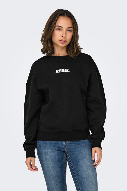 Onlsofia Baskılı Streç Pamuklu Regular Fit Bisiklet Yaka Kadın Sweat 15329876 SİYAH