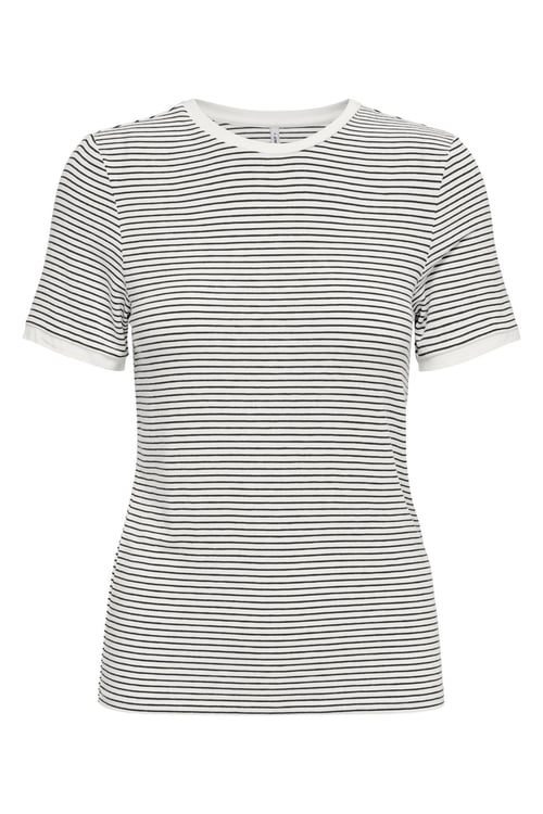 Onltine Çizgili Fitted Bisiklet Yaka Kadın T Shirt 15315406 EKRU-SİYAH