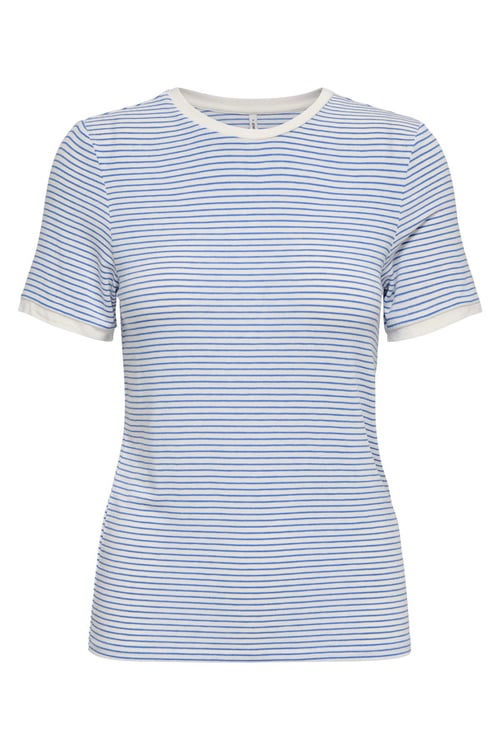 Onltine Çizgili Fitted Bisiklet Yaka Kadın T Shirt 15315406 EKRU-MAVİ