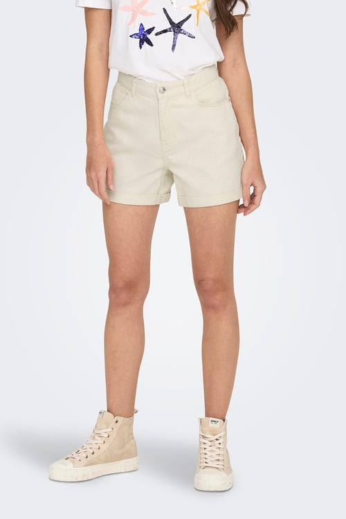 Onlvega % 100 Pamuk Regular Fit Yüksek Bel Mini Kot Kadın Short 15230571 EKRU