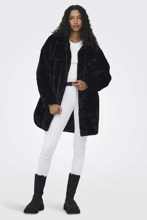 Onlvida Regular Fit Yumuşak Dokulu Düğmeli Kadın Mont 15260048 SİYAH