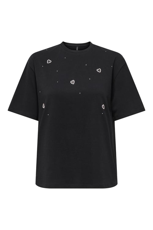 Onlvita % 100 Pamuk Regular Fit Taş Detaylı Bisiklet Yaka Kadın T Shirt 15343769 SİYAH