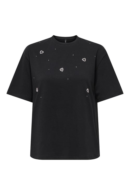 Onlvita % 100 Pamuk Regular Fit Taş Detaylı Bisiklet Yaka Kadın T Shirt 15343769 SİYAH