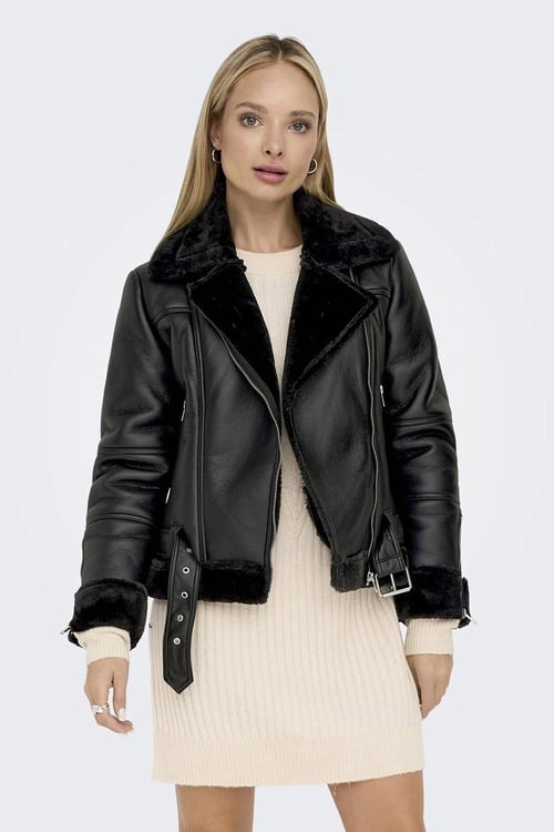 Only Onlagnete Yumuşak Tüylü Relaxed Fit Faux Bayan Deri Ceket 15260002 SİYAH
