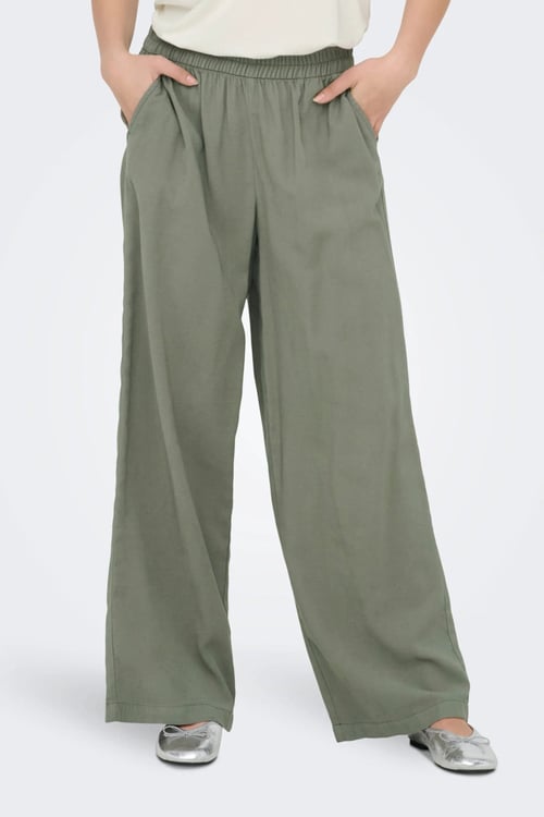 Only Onlaris Regular Fit Normal Bel Geniş Paça Kadın Pantolon 15337956 Olive
