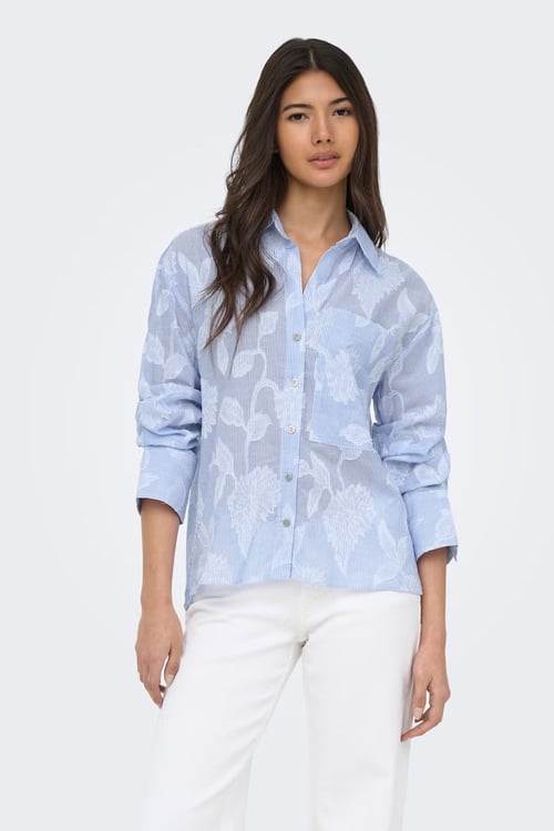 Only Onlastana Desenli % 100 Pamuk Regular Fit Kadın Gömlek 15380458 AÇIK MAVİ