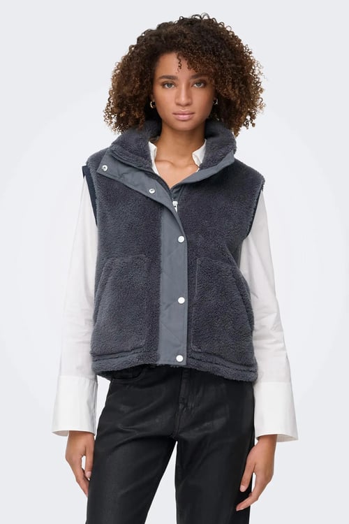 Only Onlbari Regular Fit Dik Yaka Cepli Peluş Bayan Yelek 15358902 ANTRASİT