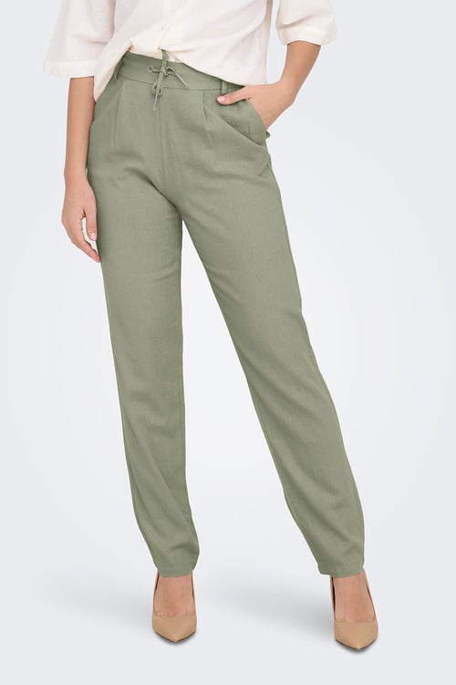 Only Onlcaro-Poptrash Keten Karışımlı Comfort Fit Normal Bel Düz Paça Bayan Pantolon 15278710 ÇAĞLA