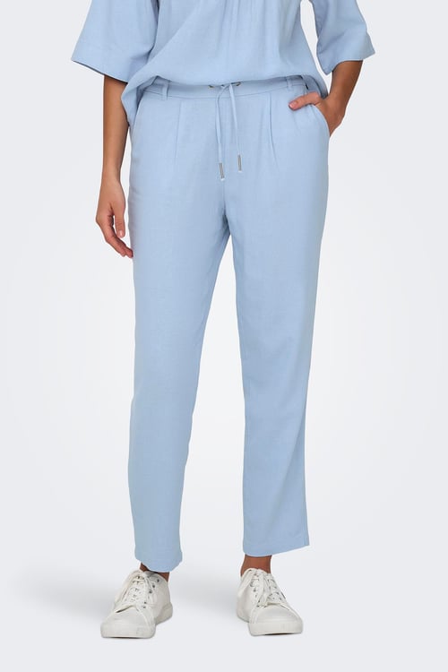 Only Onlcaro-Poptrash Keten Karışımlı Comfort Fit Normal Bel Düz Paça Bayan Pantolon 15278710 MAVİ
