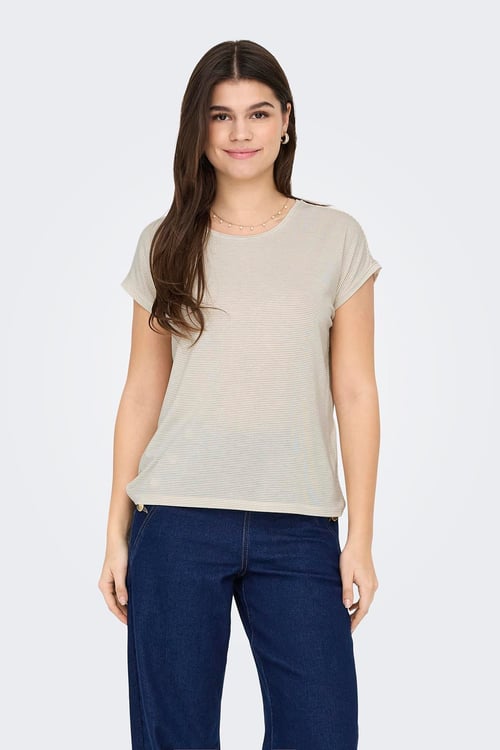 Only Onlclaudia Parıltılı Regular Fit Bisiklet Yaka Bayan T Shirt 15318422 KREM