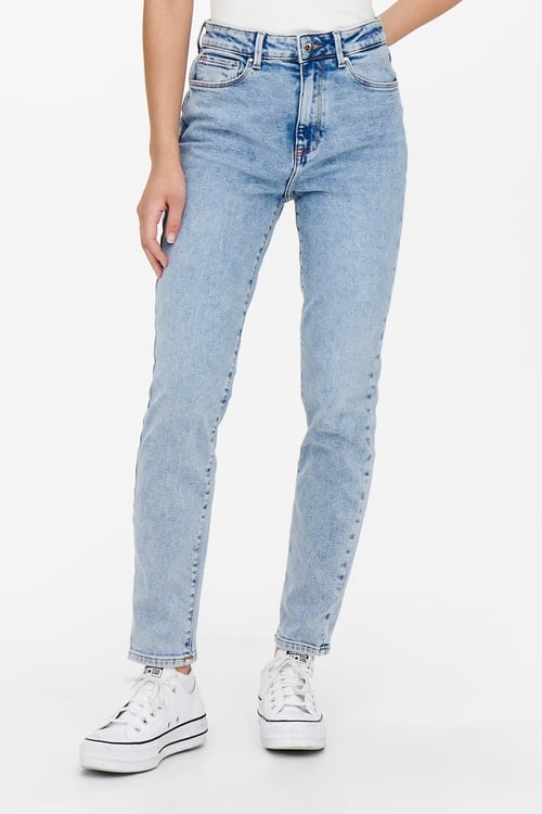 Only Onlemily Streç Pamuklu Mom Fit Yüksek Bel Düz Paça Jeans Bayan Kot Pantolon 15248715 AÇIK MAVİ