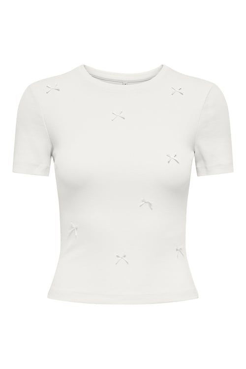 Only Onlfemke Pamuklu Slim Fit Fiyonk Detaylı Bisiklet Yaka Kadın T Shirt 15369336 KREM
