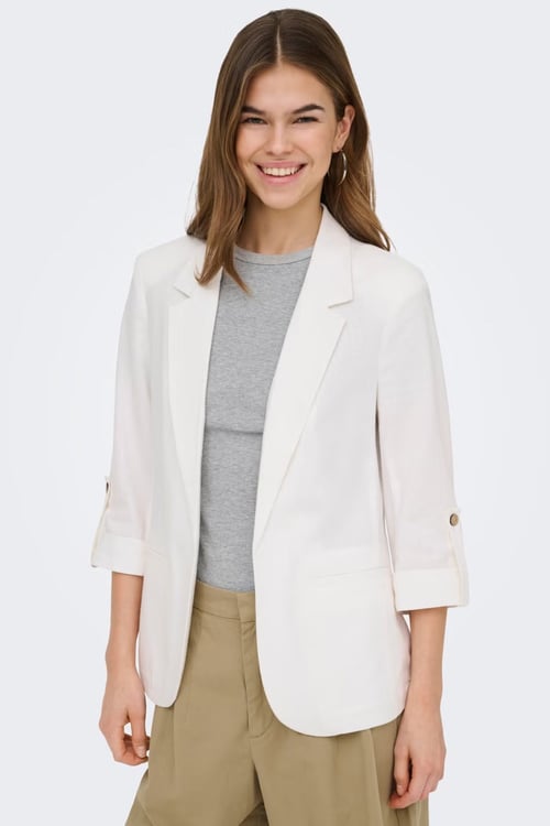 Only Onlgoa Keten Karışımlı Loose Fit Kruvaze Yaka Kadın Ceket 15363727 KREM