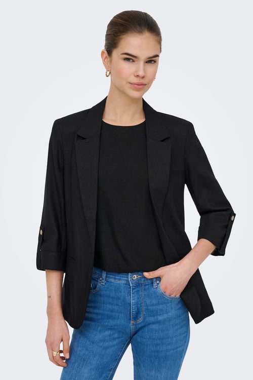 Only Onlgoa Keten Karışımlı Loose Fit Kruvaze Yaka Kadın Ceket 15363727 SİYAH