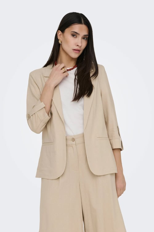 Only Onlgoa Keten Karışımlı Loose Fit Kruvaze Yaka Kadın Ceket 15363727 BEJ