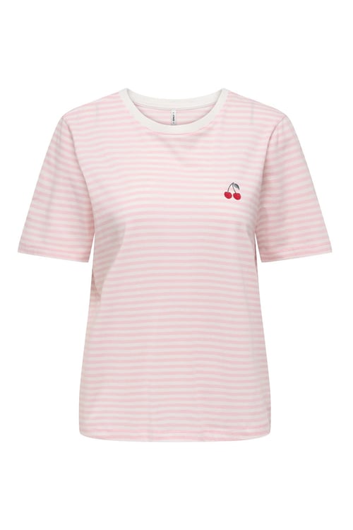 Only Onlhappy % 100 Pamuk Regular Fit Bisiklet Yaka Kadın T Shirt 15370117 KREM-PEMBE