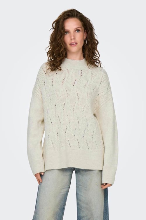 Only Onlleise Desenli Regular Fit Yarım Balıkçı Yaka Örme Bayan Kazak 15328233 KREM