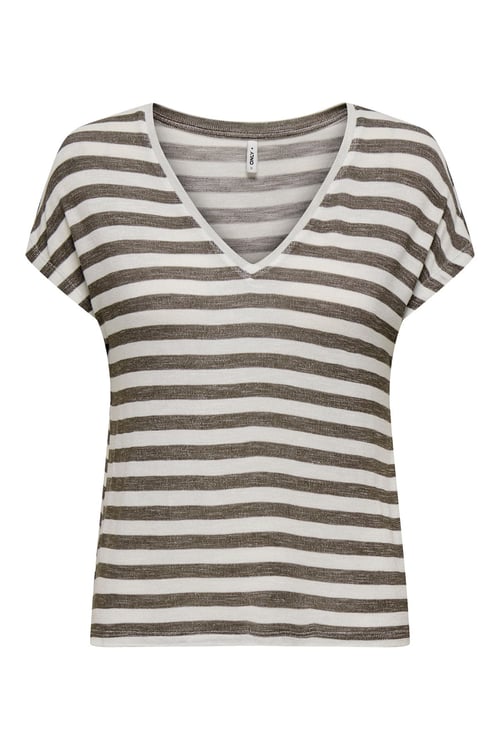 Only Onlliran Regular Fit Çizgili V Yaka Kadın T Shirt 15369780 BEYAZ-KAHVE
