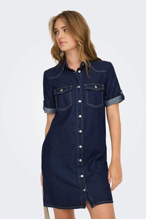 Only Onllisa Pamuklu Regular Fit  Klasik Yaka Mini Kot Kadın Elbise 15353176 KOYU LACIVERT