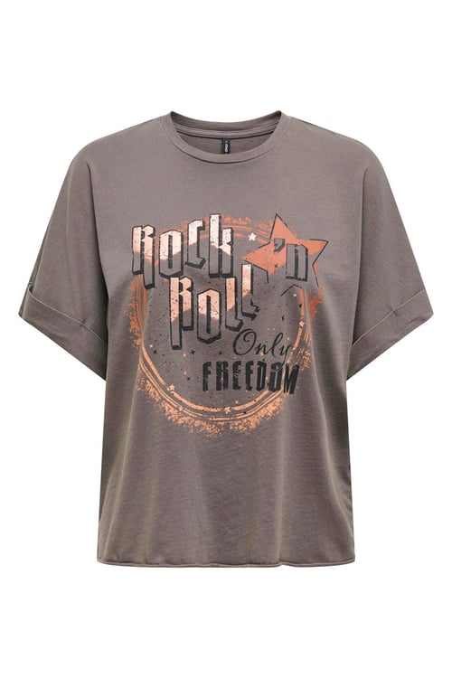 Only Onllucy Baskılı % 100 Pamuk Regular Fit Bisiklet Yaka Bayan T Shirt 15316637 VİZON