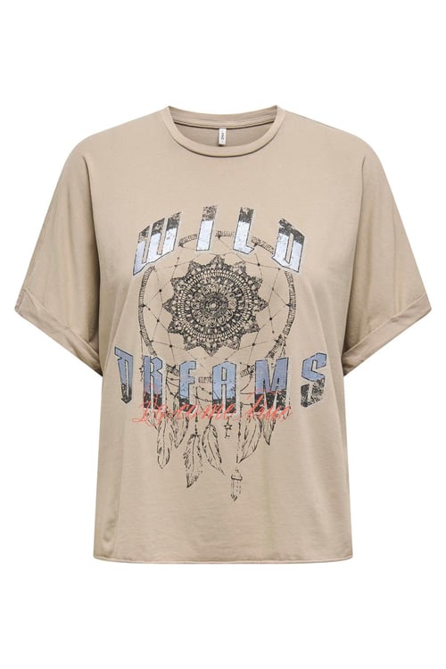 Only Onllucy Baskılı % 100 Pamuk Regular Fit Bisiklet Yaka Bayan T Shirt 15316637 BEJ