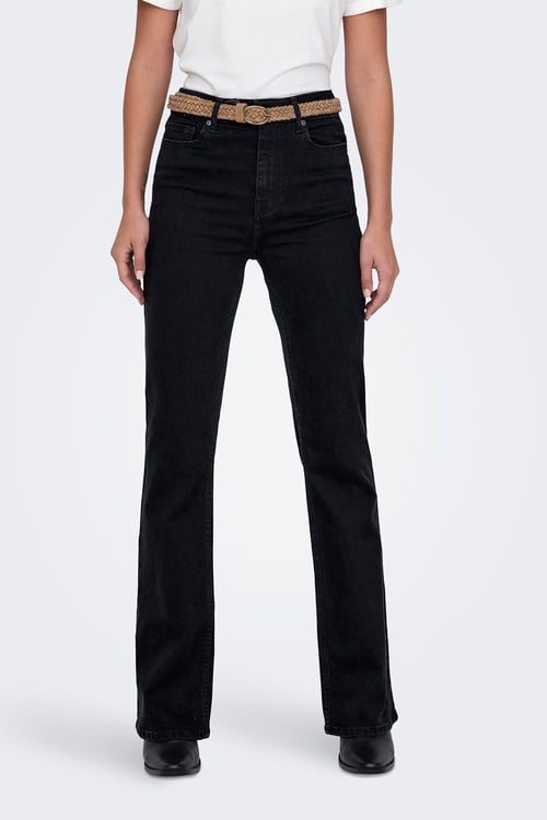 Only Onlluna Pamuklu Flare Fit Yüksek Bel Geniş Paça Jeans Bayan Kot Pantolon 15323175 SİYAH