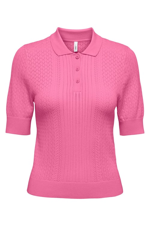 Only Onlmeddi Slim Fit Örme Düğmeli Polo Yaka Kadın T Shirt 15363160 PEMBE