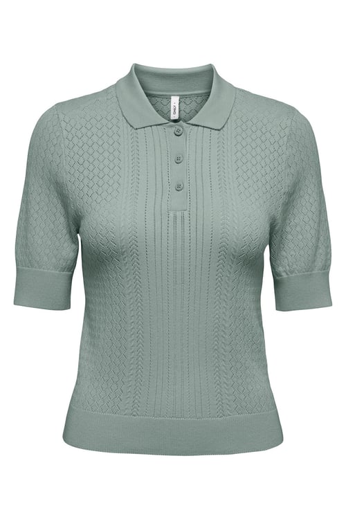 Only Onlmeddi Slim Fit Örme Düğmeli Polo Yaka Bayan T Shirt 15363160 AÇIK YEŞİL