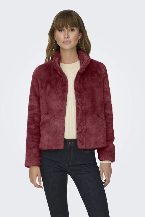 Only Onlnewvida Dik Yaka Peluş Kürklü Bayan Mont 15295423 BORDO