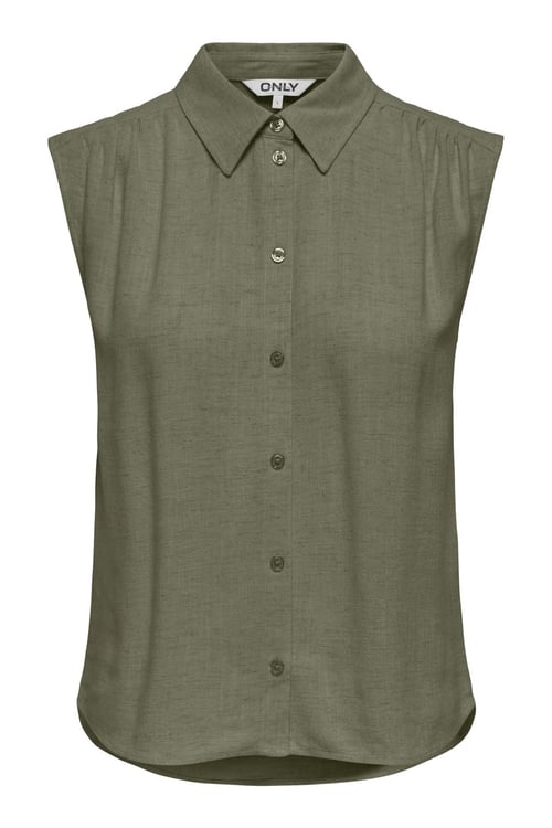 Only Onlsiesta Keten Karışımlı Regular Fit Klasik Yaka Kadın Bluz 15367416 HAKİ