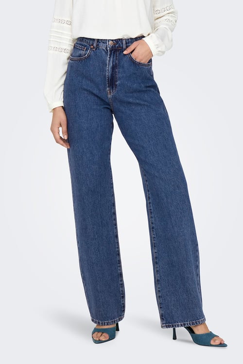 Only Onlsılje Pamuklu Straight Fit Yüksek Bel Düz Paça Jeans Kadın Kot Pantolon 15319938 MAVİ