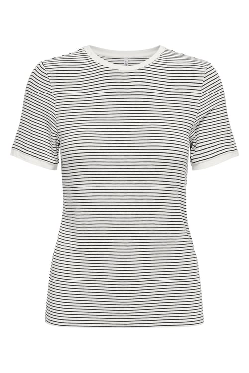Only Onltine Çizgili Fitted Bisiklet Yaka Kadın T Shirt 15315406 EKRU-SİYAH
