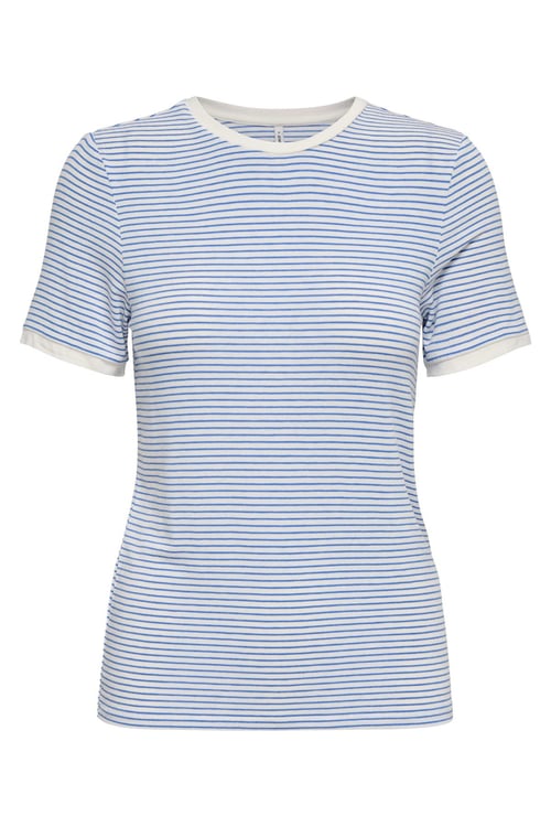 Only Onltine Çizgili Fitted Bisiklet Yaka Kadın T Shirt 15315406 EKRU-MAVİ