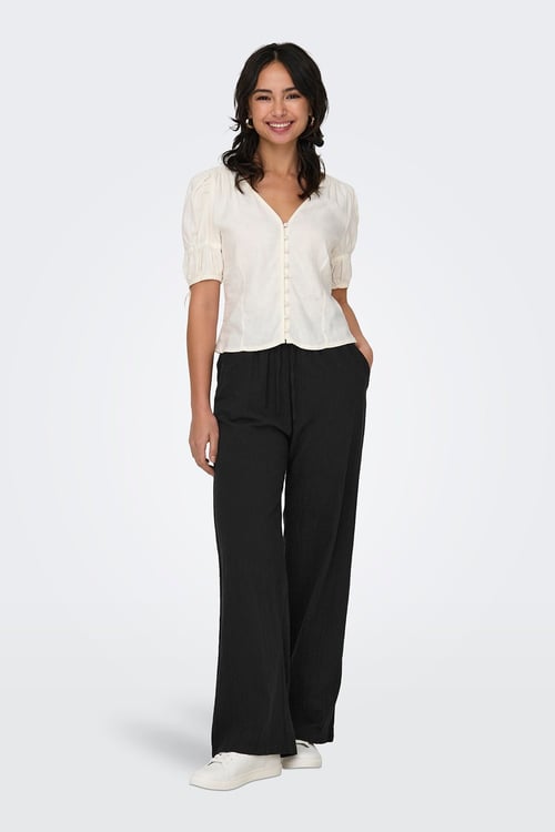 Only Onltizana % 100 Pamuk Regular Fit Yüksek Bel Geniş Paça Kadın Pantolon 15319090 SİYAH