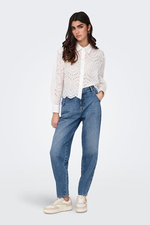Only Onltroy Pamuklu Yüksek Bel Rahat Kesim Jeans Bayan Kot Pantolon 15245296 MAVİ
