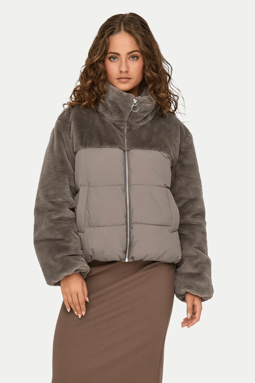 Only Onlwanja Regular Fit Peluş Detaylı Şişme Bayan Mont 15292945 VİZON